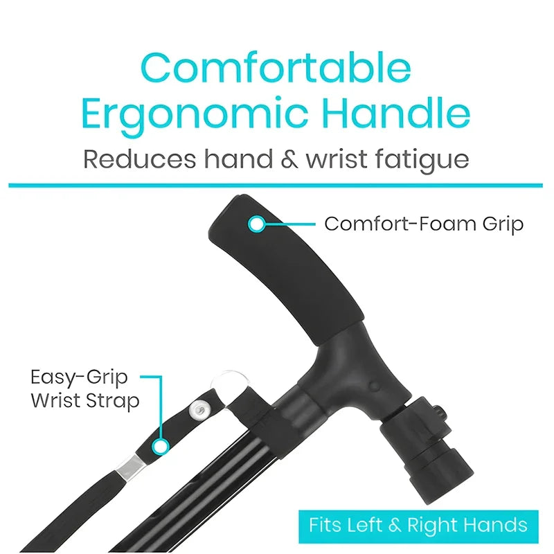 Folding Walking Cane with LED Light – Adjustable Lightweight Collapsible Walking Stick