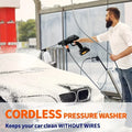 4000PSI Cordless Pressure Washer, 1200mAh Dual Batteries Long Runtime, 6-in-1 Adjustable Nozzle, Portable High-Pressure Water Gun, Powerful Stain Removal, for Car/Patio/ Garden/ Balcony/Floor/ Window/Wheel Hub Cleaning, Gift for Car Owners
