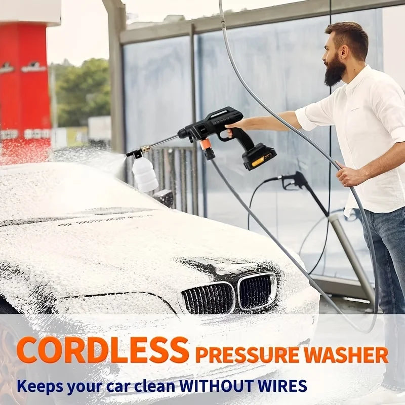 4000PSI Cordless Pressure Washer, 1200mAh Dual Batteries Long Runtime, 6-in-1 Adjustable Nozzle, Portable High-Pressure Water Gun, Powerful Stain Removal, for Car/Patio/ Garden/ Balcony/Floor/ Window/Wheel Hub Cleaning, Gift for Car Owners