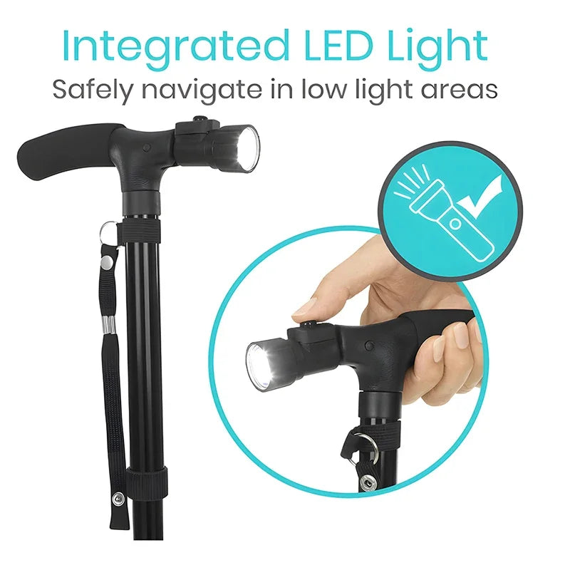 Folding Walking Cane with LED Light – Adjustable Lightweight Collapsible Walking Stick