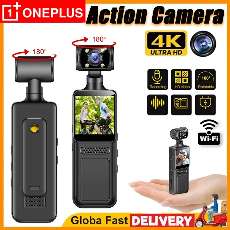 OnePlus 4K Ultra HD Action Mini Camera 180 Rotatable Vlog WiFi Lens Sports Camera Infrared Night Vision Sports DV Bicycle Driver