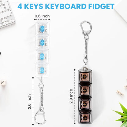 4-Key Fidget Keyboard Keychain, LED Clicker Stress Relief Toy, Crystal Bag Charm