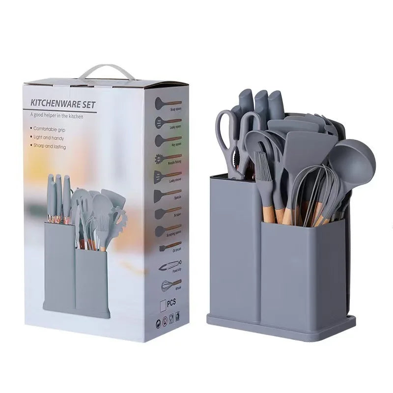Non-Stick Silicone Cooking Utensil Set Heat Resistant Skillet Spatula Home Kitchenware Gift Anti-Slip Modern Simplicity