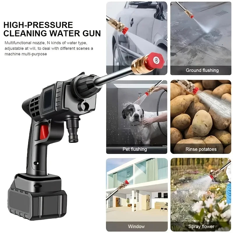 4000PSI Cordless Pressure Washer, 1200mAh Dual Batteries Long Runtime, 6-in-1 Adjustable Nozzle, Portable High-Pressure Water Gun, Powerful Stain Removal, for Car/Patio/ Garden/ Balcony/Floor/ Window/Wheel Hub Cleaning, Gift for Car Owners