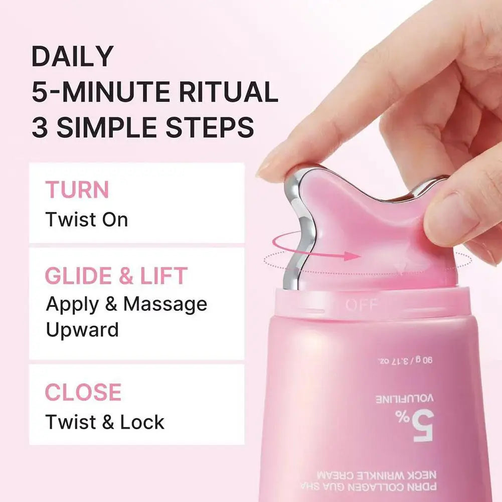 PDRN Collagen Neck Cream with Gua Sha Roller – 5% Volufiline Moisturizer 90g