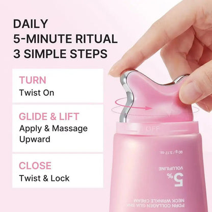 PDRN Collagen Neck Cream with Gua Sha Roller – 5% Volufiline Moisturizer 90g