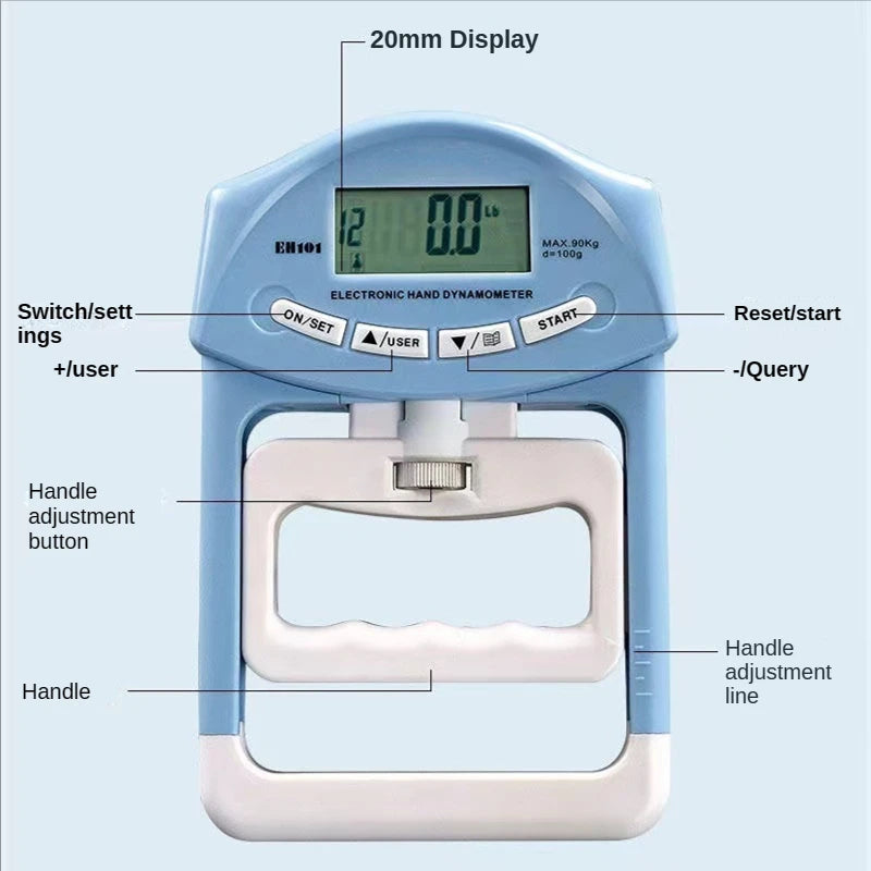 Digital Electronic Hand Dynamometer 90kg/200lbs Counting Gripper Hand Grips Strengthener Measurement Meter Auto Capturing Power