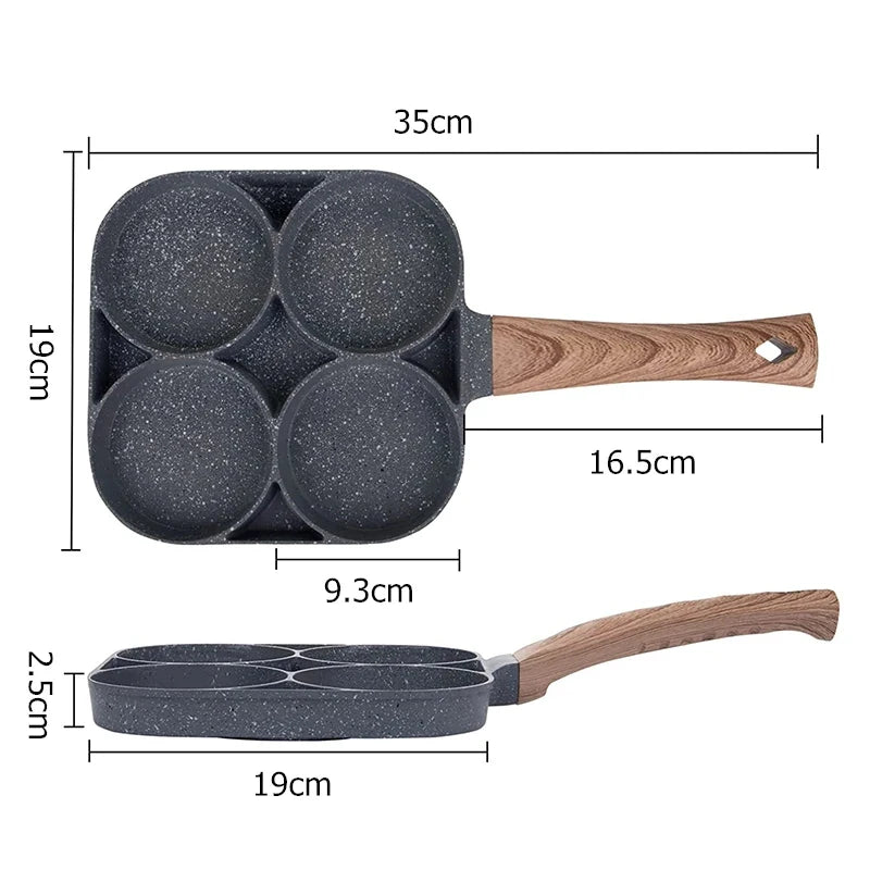 Pancake Egg Frying Pan 4 Cups Omelet Poached Egg Pan for Breakfast Divided Coating with Non Sticking Handle