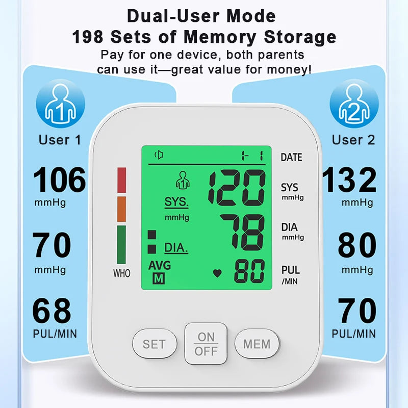 HUBLIZER Automatic Blood Pressure Monitor Upper Arm BP Testing Kit Digital Sphygmomanometer Tonometer for Home Medical Use