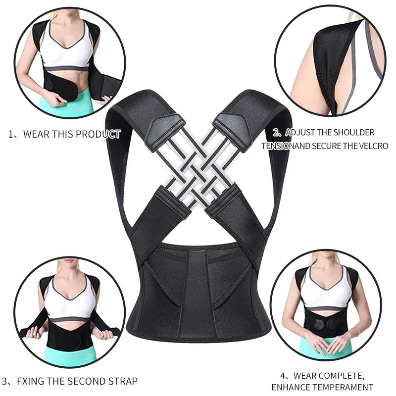 Posture Corrector for Men Women, Adjustable Back Brace with Cross Support Straps, Upper & Lower Back Support to Improve Posture