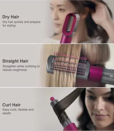 Styler 5 in 1 Hair Dryer Hot Air Brush Styler Ion Hair Straightener Volumizer Hair Curler Hot Comb Brush(Black US) with