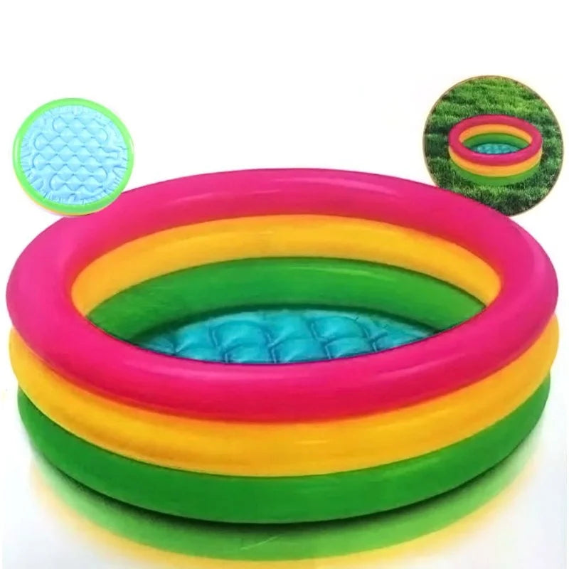 60cm/90cm/114cm Baby Swimming Pool 3 Color Rainbow Round PVC Inflatable Children Little Pump Pool Blow Up Kids Padding Pool