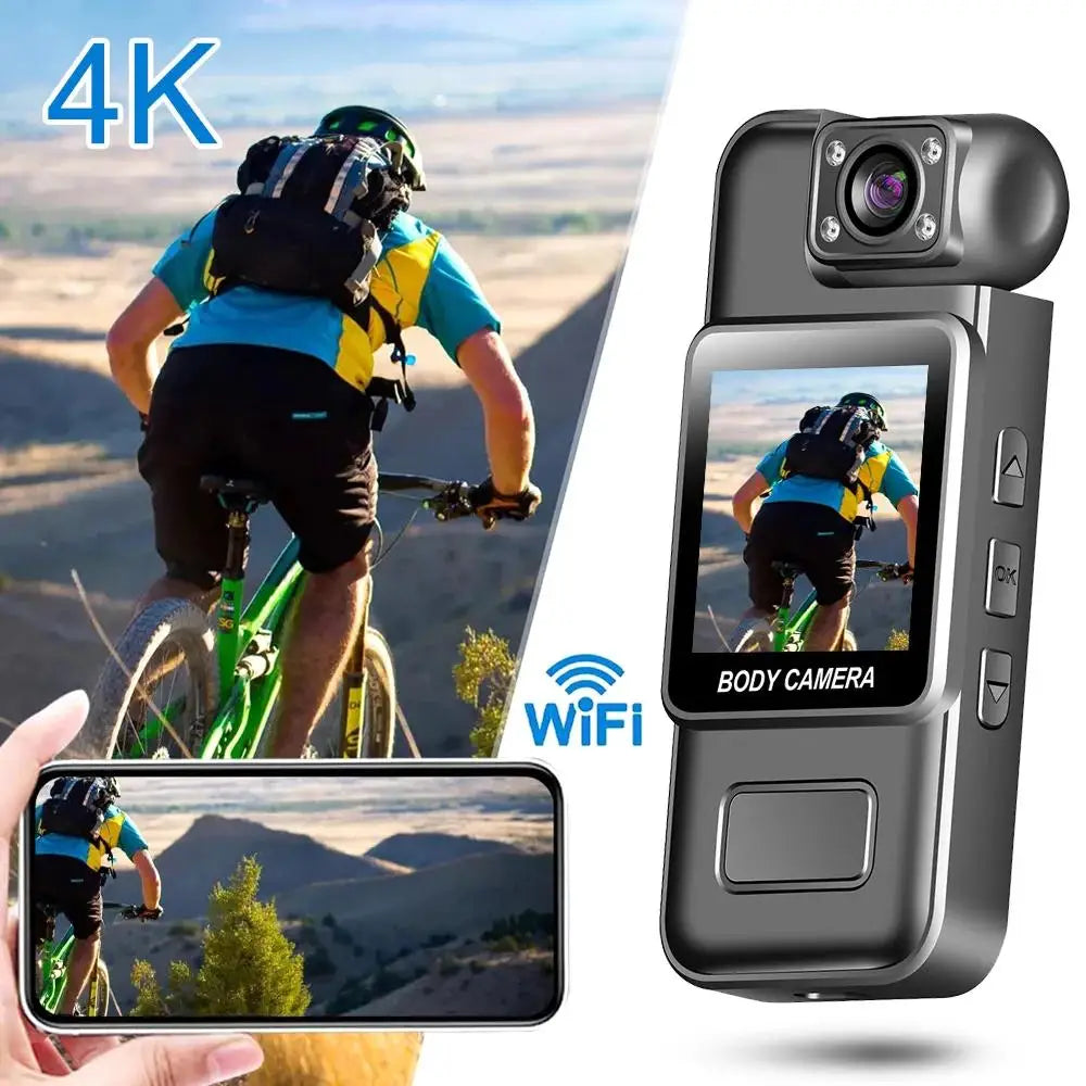 4K Ultra HD Body Worn Camera, Portable Wearable Mini BodyCam with Night Vision, 180° Rotatable Lens, Long Battery Life Video Rec