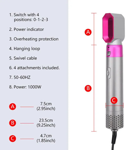 5-in-1 Hot Air Hair Styler Brush with Hair Dryer, Volumizer, Curler, Straightener & Ionic Styling Tools