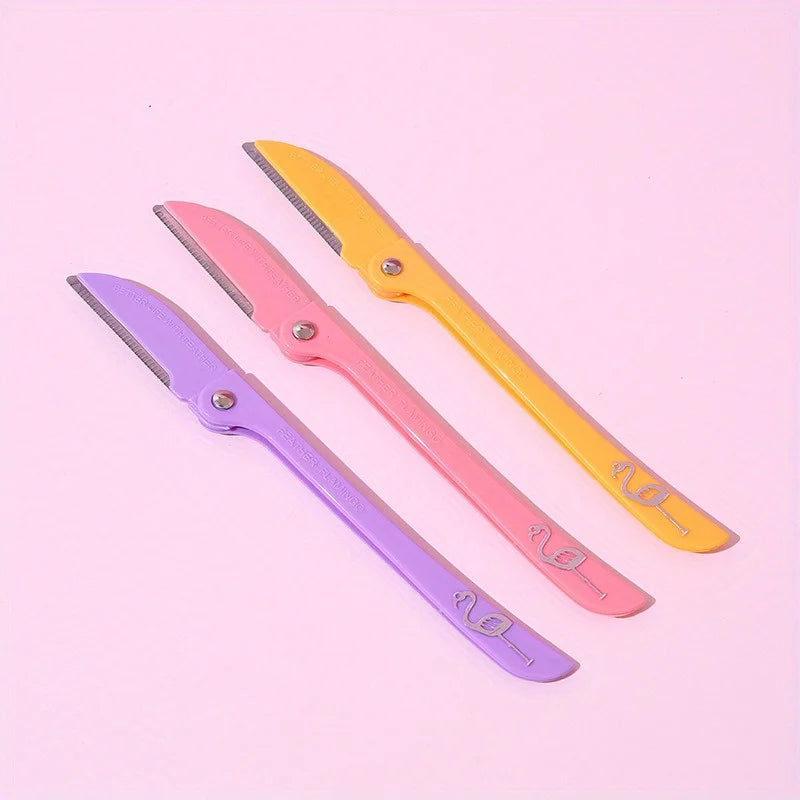 1/3PCS Foldable Eyebrow Trimmer Safety Type with Handle Scraper Blade Sharp Eyebrow Scraper Beauty Tool Folding Set