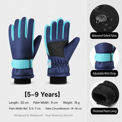 Kids Winter Ski Gloves – Waterproof Windproof Fleece-Lined Gloves for Boys and Girls