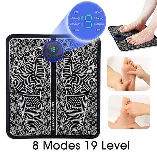 Electric Foot Massager Pad with 8 Modes & 19 Intensity Levels for Foot Relaxation