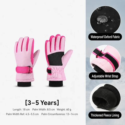 Kids Winter Ski Gloves – Waterproof Windproof Fleece-Lined Gloves for Boys and Girls