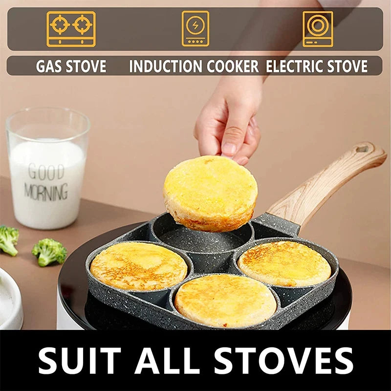 Pancake Egg Frying Pan 4 Cups Omelet Poached Egg Pan for Breakfast Divided Coating with Non Sticking Handle