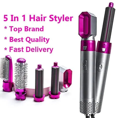 5-in-1 Hot Air Hair Styler Brush with Hair Dryer, Volumizer, Curler, Straightener & Ionic Styling Tools