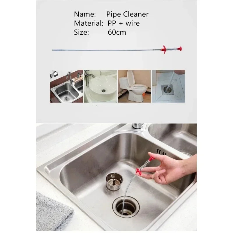 60cm Sink Drain Clog Remover Graspable Pickup Tool Shower Hair Clog Remover Downspout Drain Cleaning Tools Pipeline Dredging
