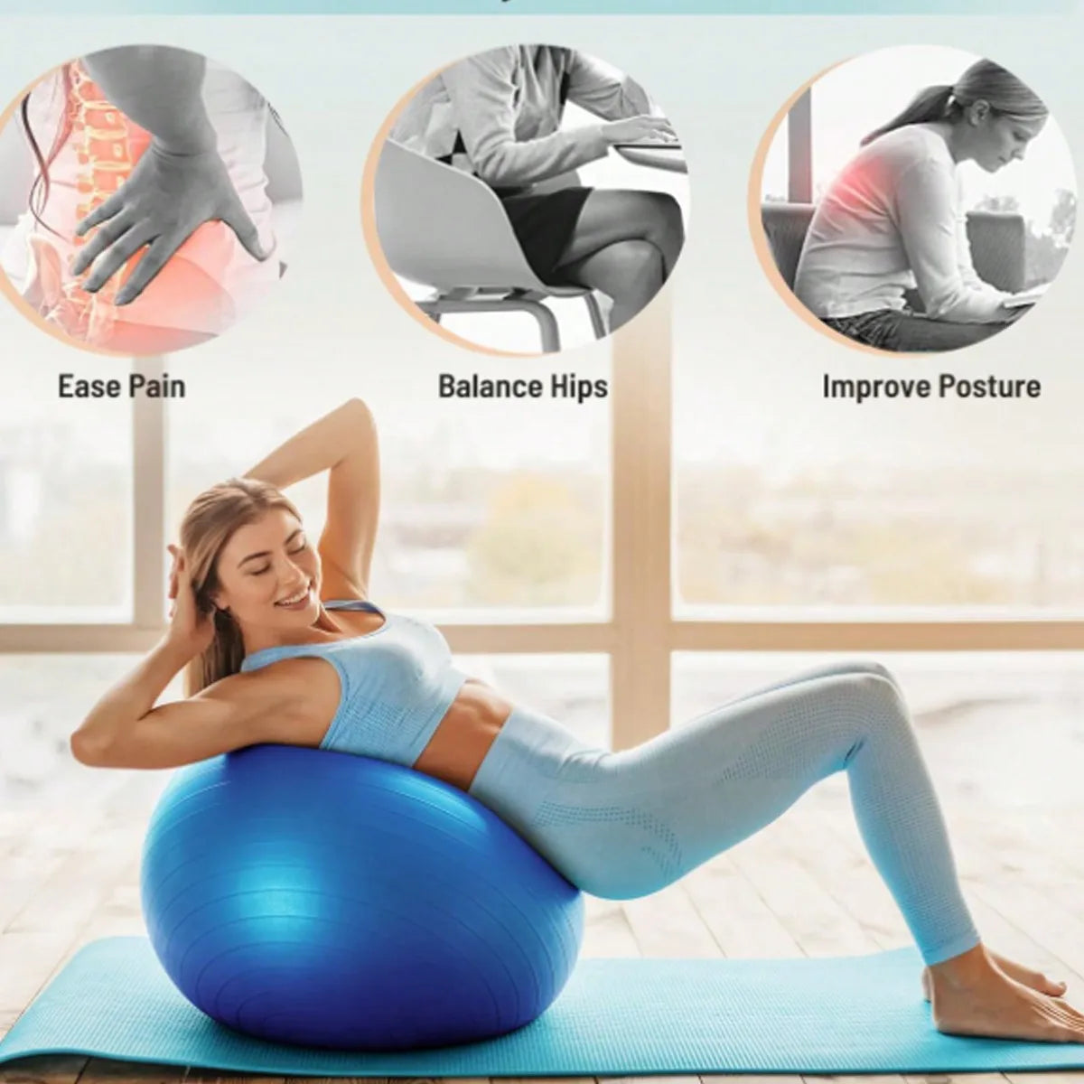1pcs Fitness explosion-proof anti slip yoga ball with quick inflation pump, capable of bearing 2000 pounds