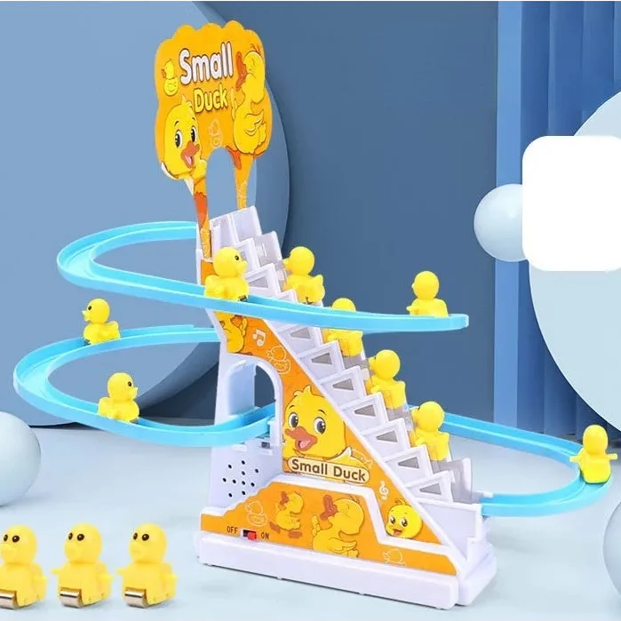 Children Toy Duck DIY Rail Racing Track Small Duck Climbing Stairs Toy Electric Car Staircase Music Educational Toy for Kid 3-5Y