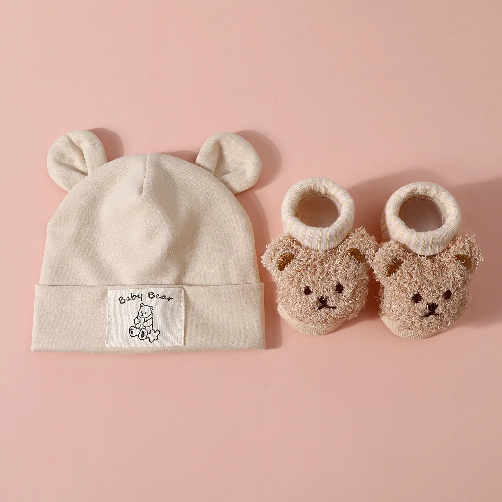 2-Piece Baby Bear Ear Hat and Socks Set – Cotton Knit Warm Accessories for Newborns