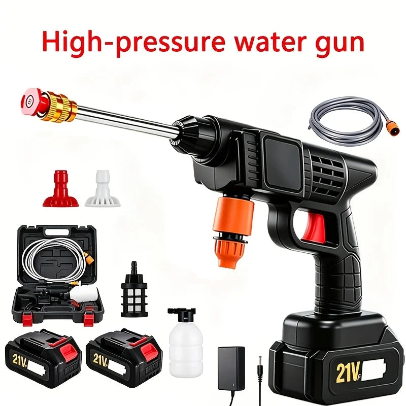 4000PSI Cordless Pressure Washer, 1200mAh Dual Batteries Long Runtime, 6-in-1 Adjustable Nozzle, Portable High-Pressure Water Gun, Powerful Stain Removal, for Car/Patio/ Garden/ Balcony/Floor/ Window/Wheel Hub Cleaning, Gift for Car Owners