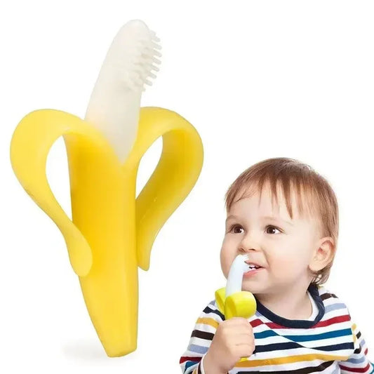 Banana-Shaped Silicone Baby Teething Toothbrush & BPA-Free Teether for Toddlers