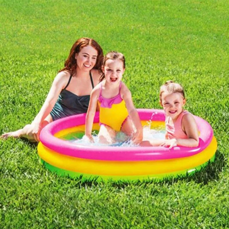60cm/90cm/114cm Baby Swimming Pool 3 Color Rainbow Round PVC Inflatable Children Little Pump Pool Blow Up Kids Padding Pool
