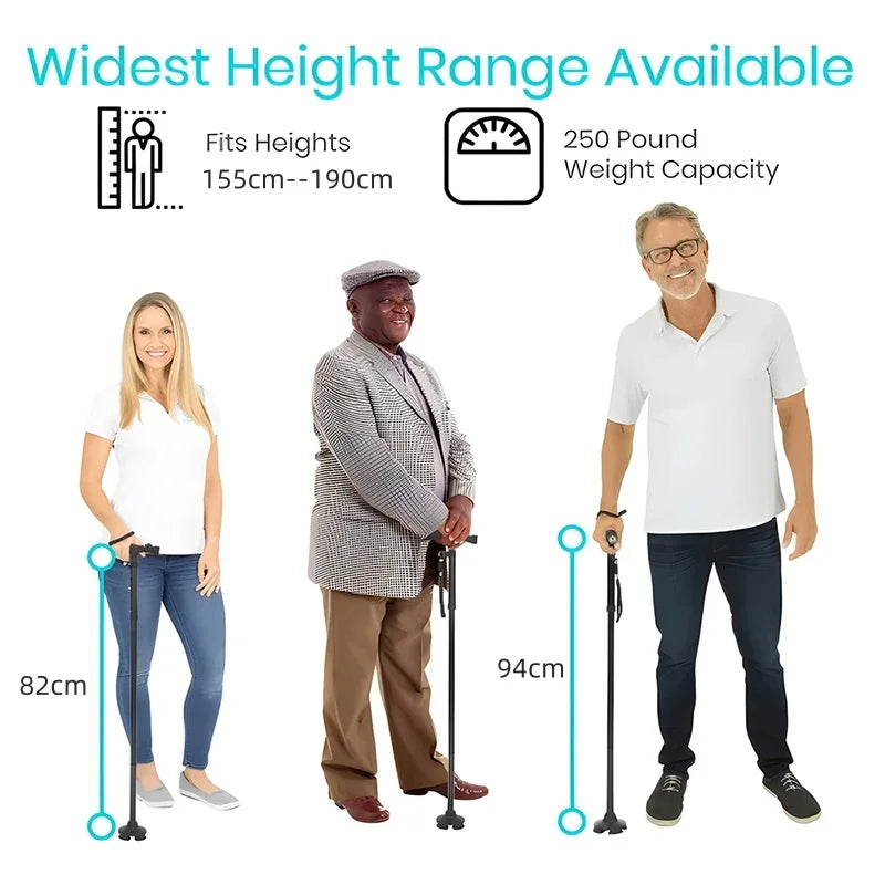 Folding Walking Cane with LED Light – Adjustable Lightweight Collapsible Walking Stick