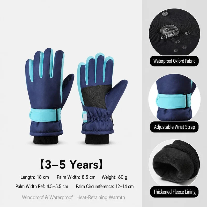 Kids Winter Ski Gloves – Waterproof Windproof Fleece-Lined Gloves for Boys and Girls