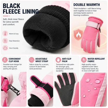 Kids Winter Ski Gloves – Waterproof Windproof Fleece-Lined Gloves for Boys and Girls