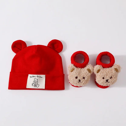 2-Piece Baby Bear Ear Hat and Socks Set – Cotton Knit Warm Accessories for Newborns