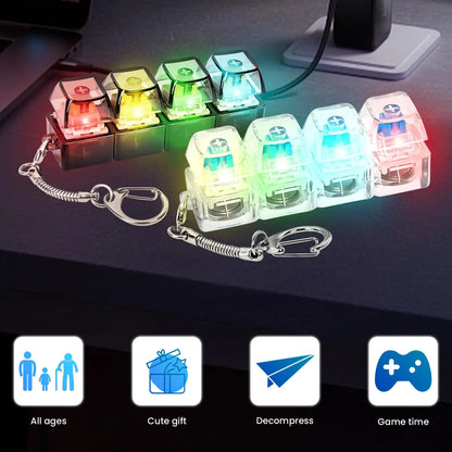 4-Key Fidget Keyboard Keychain, LED Clicker Stress Relief Toy, Crystal Bag Charm