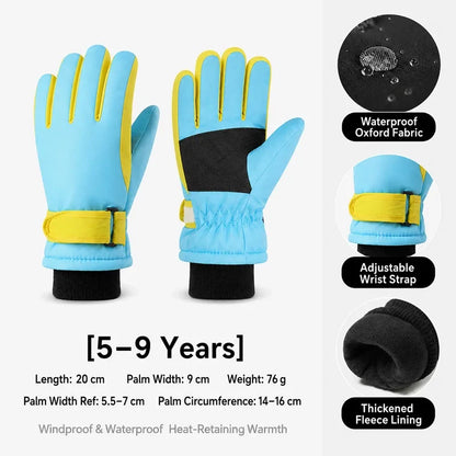 Kids Winter Ski Gloves – Waterproof Windproof Fleece-Lined Gloves for Boys and Girls