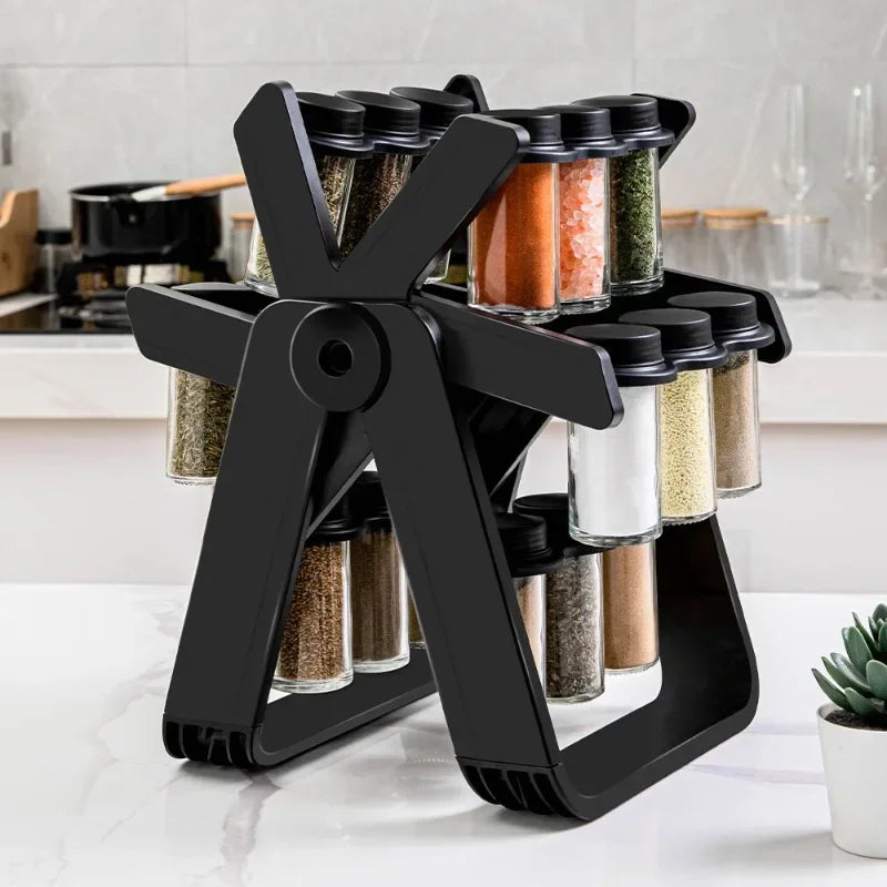 Rotating Storage Rack Rotating Glass Spice Rack Set Kitchen Storage Rack Spice Storage Rack Seasoning Storage Rack Glass Jars