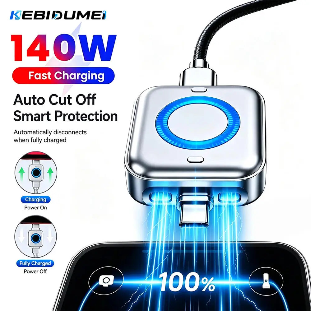 140W USB-C Fast Charging Cable with Digital Display, Auto Power Control & Overcharge Protection