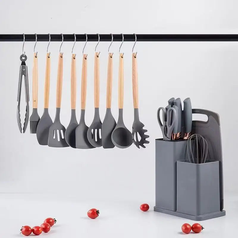 Non-Stick Silicone Cooking Utensil Set Heat Resistant Skillet Spatula Home Kitchenware Gift Anti-Slip Modern Simplicity