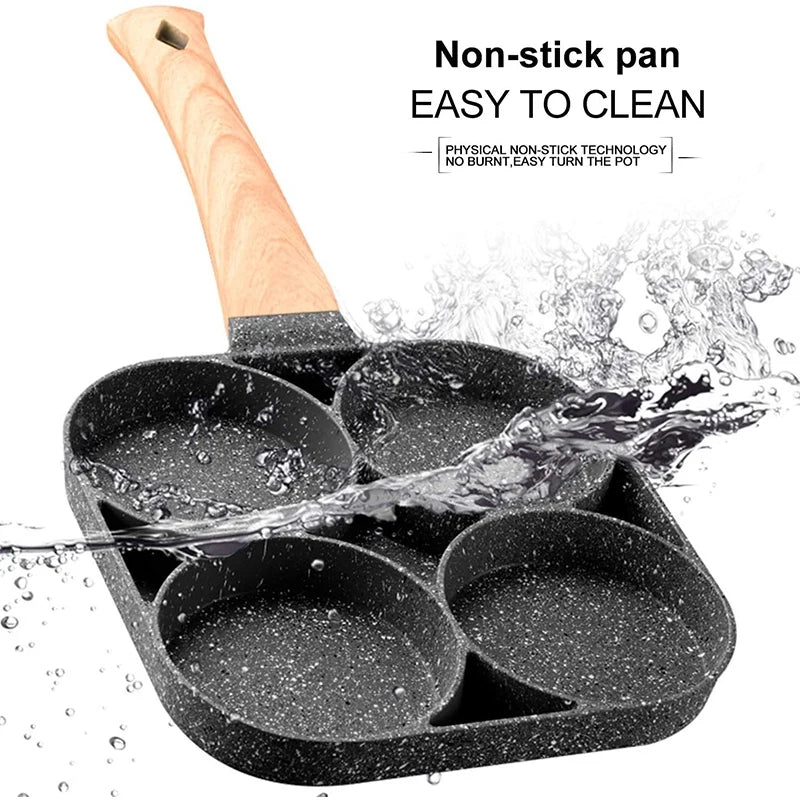 Pancake Egg Frying Pan 4 Cups Omelet Poached Egg Pan for Breakfast Divided Coating with Non Sticking Handle