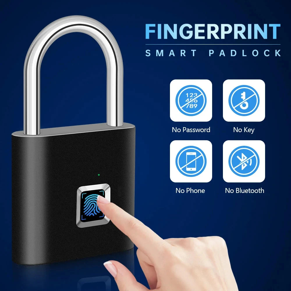 Smart Fingerprint Padlock – Waterproof Keyless Rechargeable Security Lock