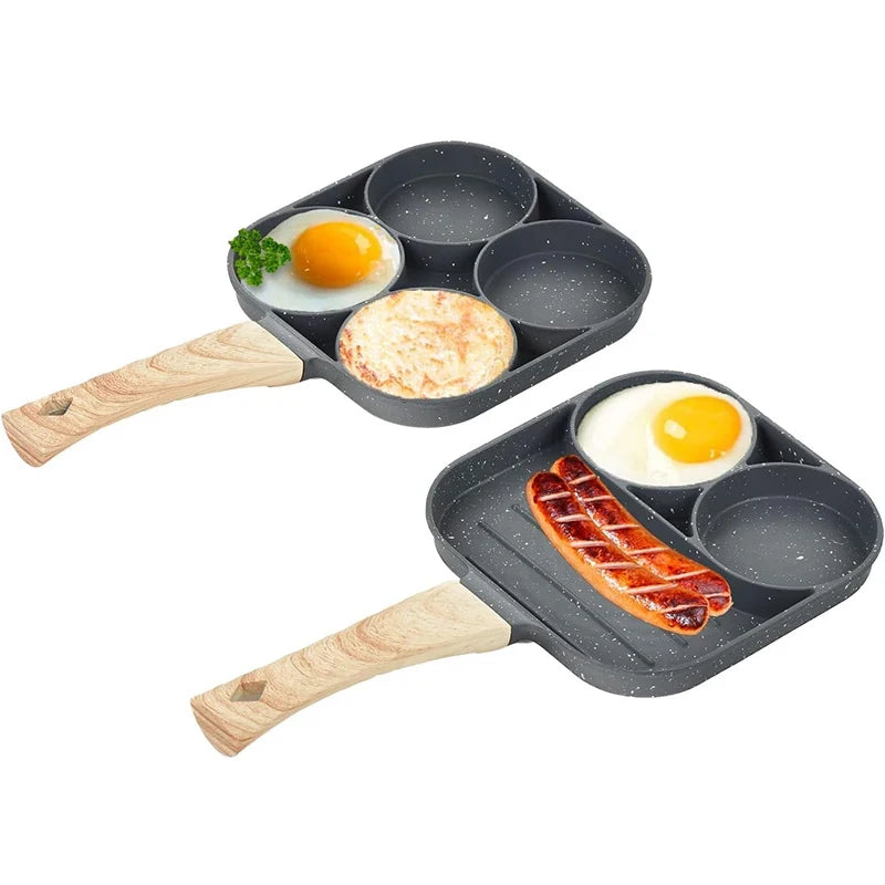 Pancake Egg Frying Pan 4 Cups Omelet Poached Egg Pan for Breakfast Divided Coating with Non Sticking Handle