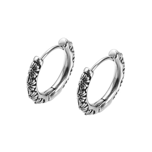 Gothic Floral Surgical Steel Hoop Earrings – Unisex Stainless Steel Jewellery