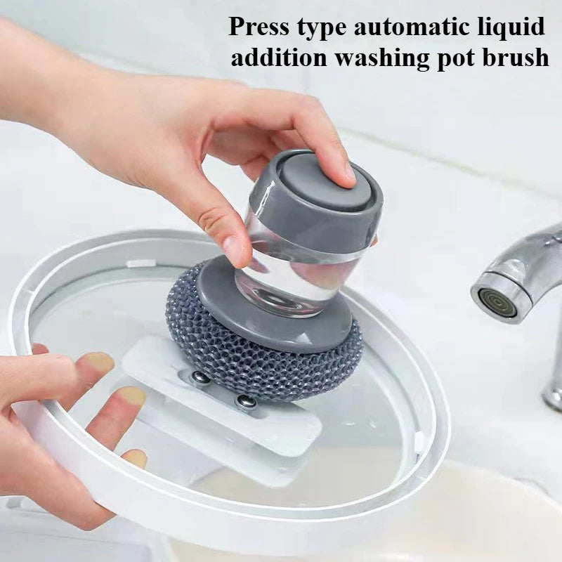 1/2/3/4pcs Portable Kitchen Soap Dispensing Dishwashing Tool Brush Easy Use Scrubber Wash Clean Tool Kitchen Cleaning Tool