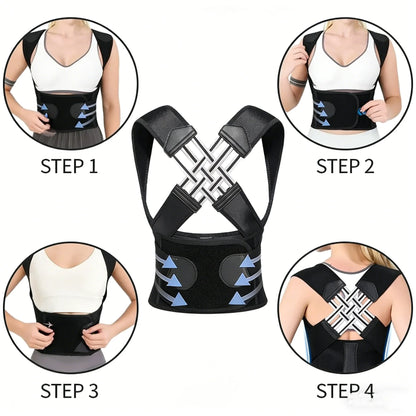 Adjustable Posture Corrector Back Brace with Cross Support Straps for Men & Women