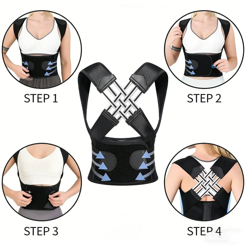 Posture Corrector for Men Women, Adjustable Back Brace with Cross Support Straps, Upper & Lower Back Support to Improve Posture