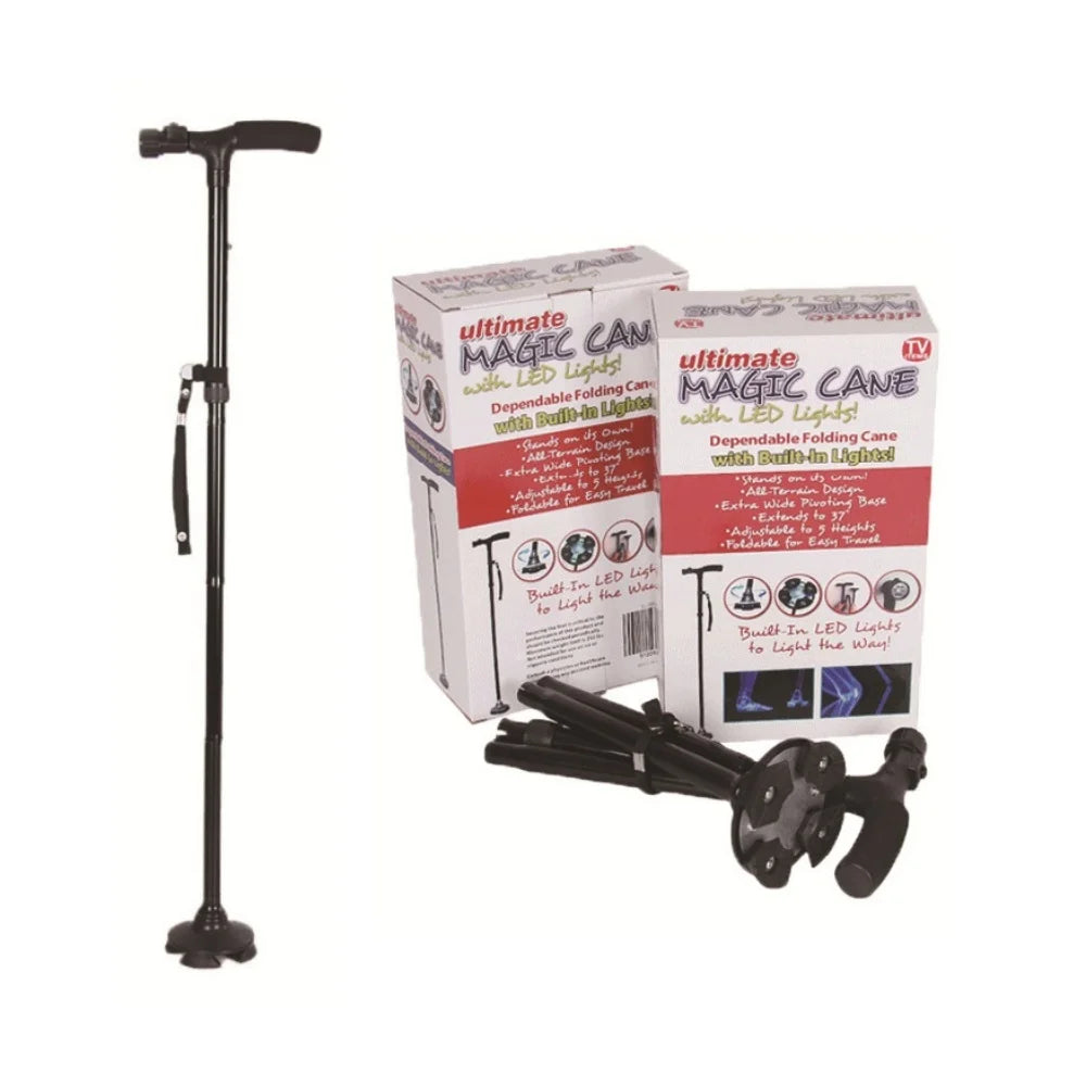 Folding Walking Cane with LED Light – Adjustable Lightweight Collapsible Walking Stick