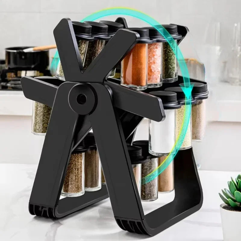 Rotating Storage Rack Rotating Glass Spice Rack Set Kitchen Storage Rack Spice Storage Rack Seasoning Storage Rack Glass Jars