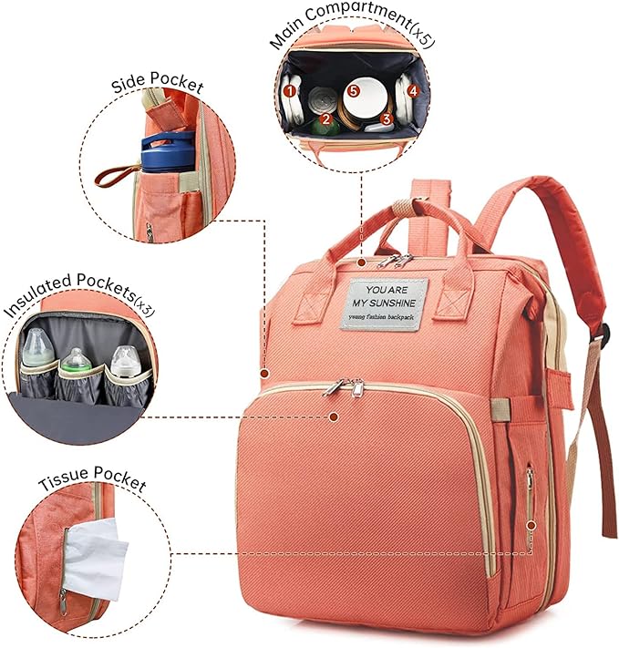 Large Capacity Mummy Backpack, Baby Diaper Bag, Bottle Insulated Storage Bag
